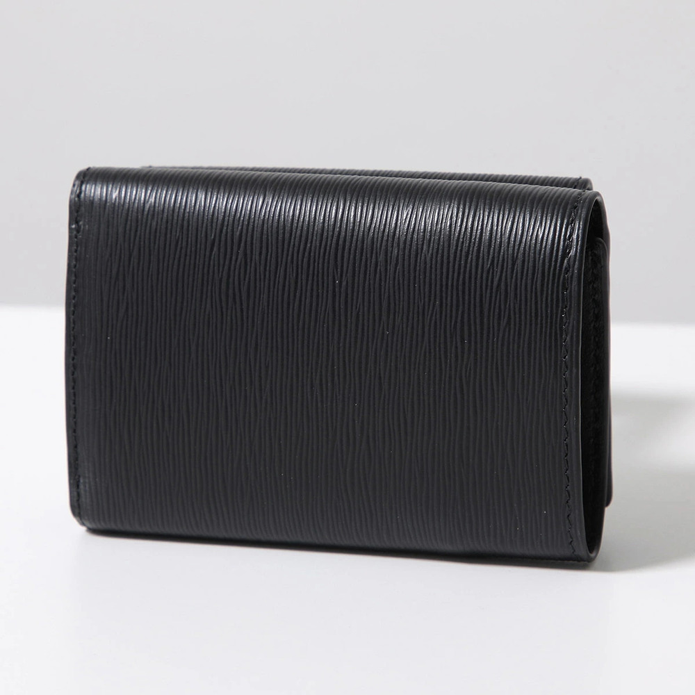 Prada Tri fold Wallet Metal VITELLO MOVE Leather Nero Black